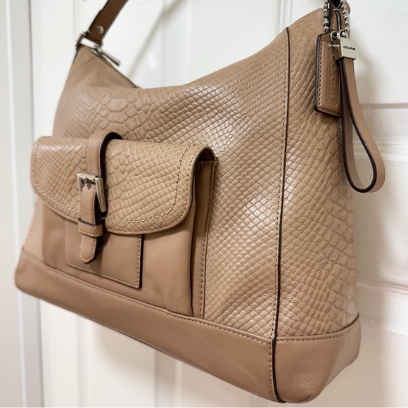 Coach Charlie Python Leather Hobo Tote in Tan NWT - Picture 4 of 14
